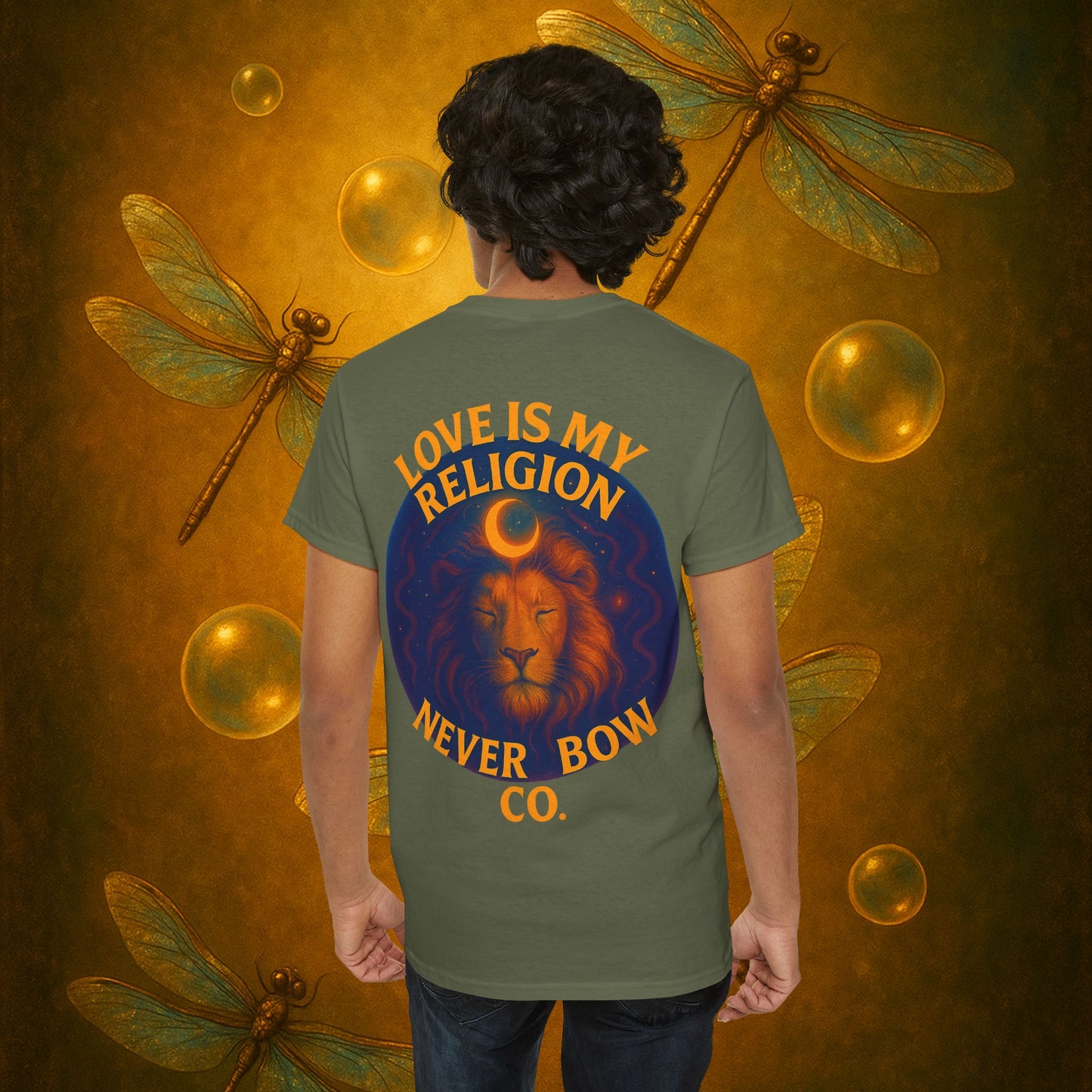 Never Bow Heavy Tee – “Love Is My Religion” | Wear Defiance, Not Fashion. Built for warriors, lovers, and truth-tellers. Every stitch declares rebellion, every wear is a sermon. Stand unshaken.