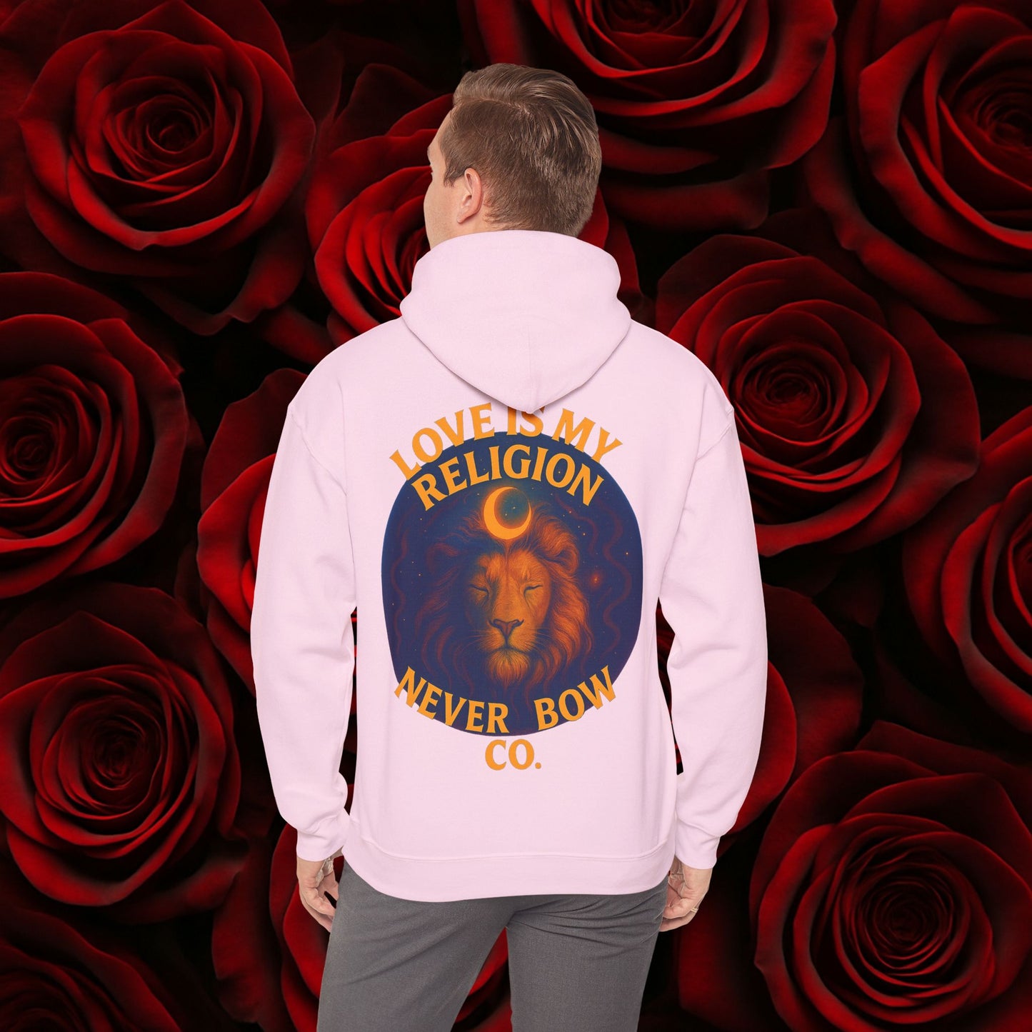 Never Bow Co “Love Is My Religion” Lion Crown Hoodie — Streetwear for Warriors Who Refuse to Break, Built for Comfort, Strength, and Soul, Carry Truth Fiercely, Love Boldly, and Never Bow Against the System.