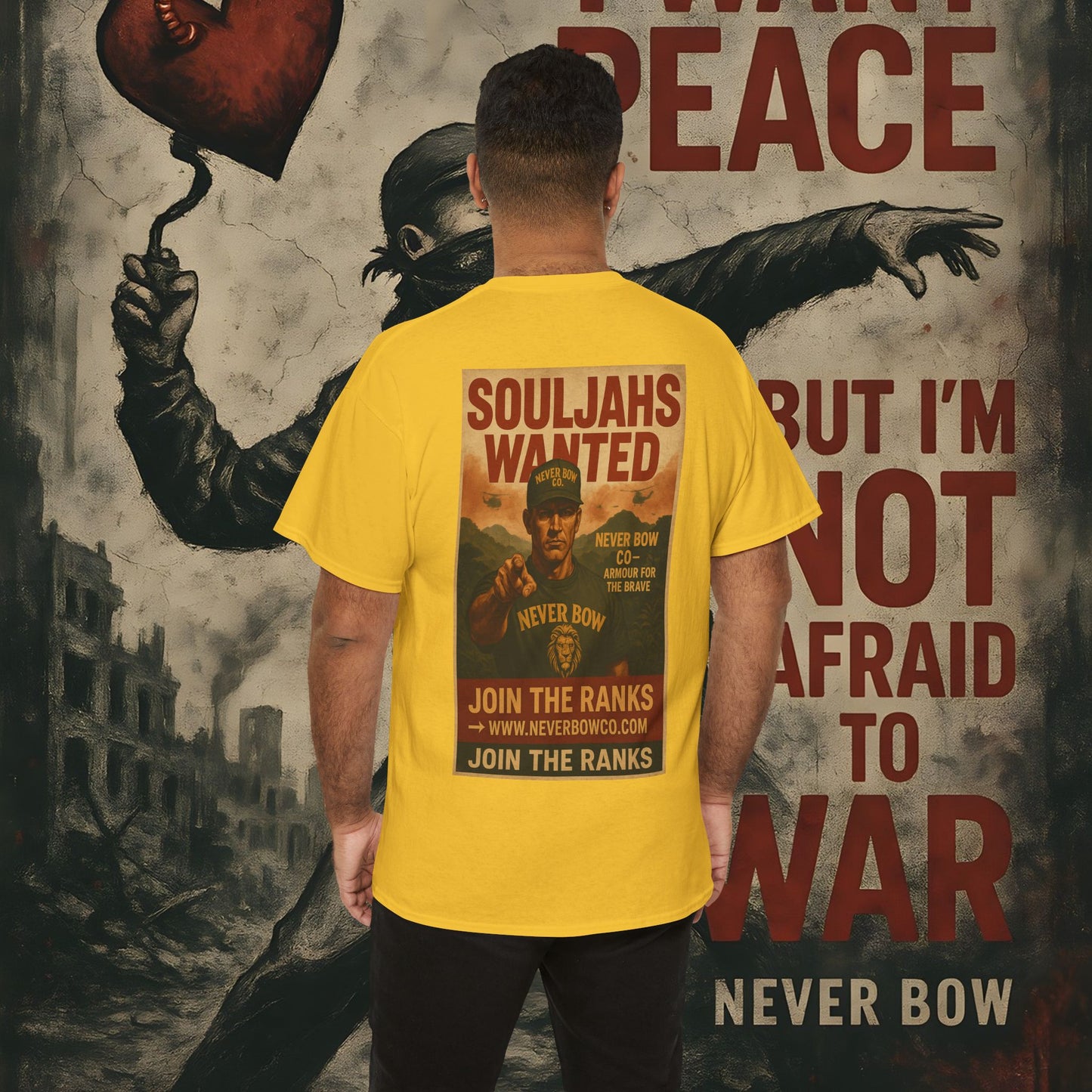 Never Bow Co. Heavy Tee – Cracked Crown Lion | Wear Defiance, Not Fashion. Premium cotton armour for warriors, rebels, and truth-tellers. Every stitch carries fire, every wear declares: I will never bow.