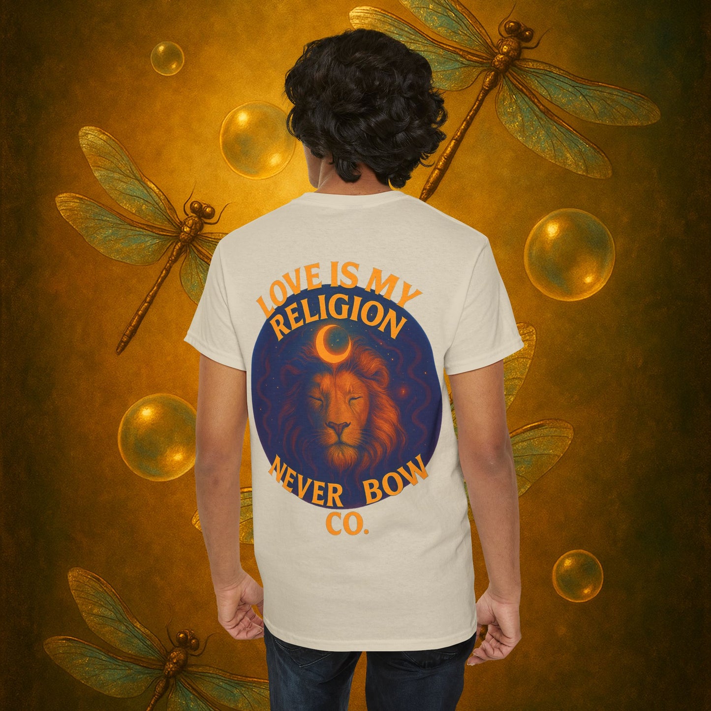 Never Bow Heavy Tee – “Love Is My Religion” | Wear Defiance, Not Fashion. Built for warriors, lovers, and truth-tellers. Every stitch declares rebellion, every wear is a sermon. Stand unshaken.