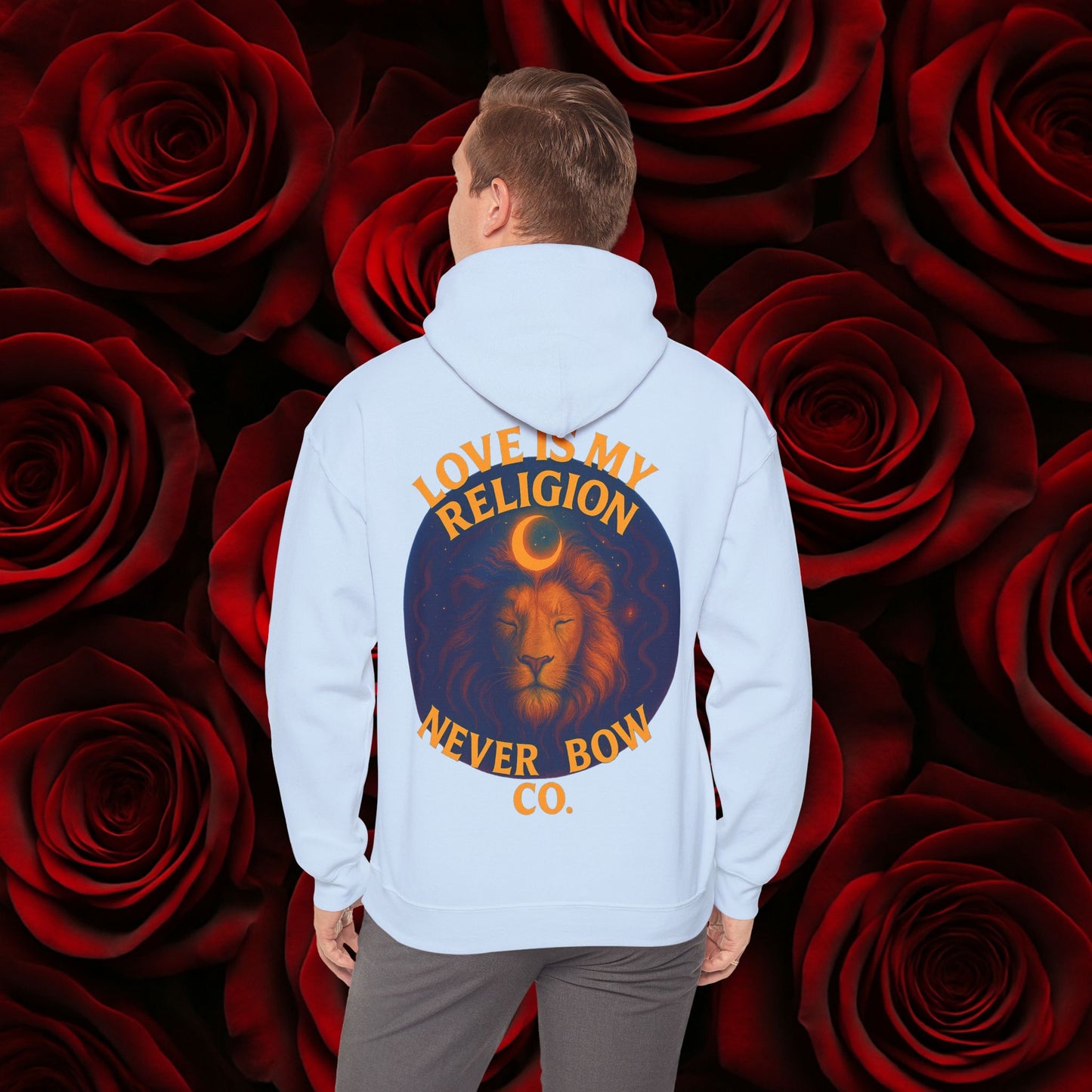 Never Bow Co “Love Is My Religion” Lion Crown Hoodie — Streetwear for Warriors Who Refuse to Break, Built for Comfort, Strength, and Soul, Carry Truth Fiercely, Love Boldly, and Never Bow Against the System.