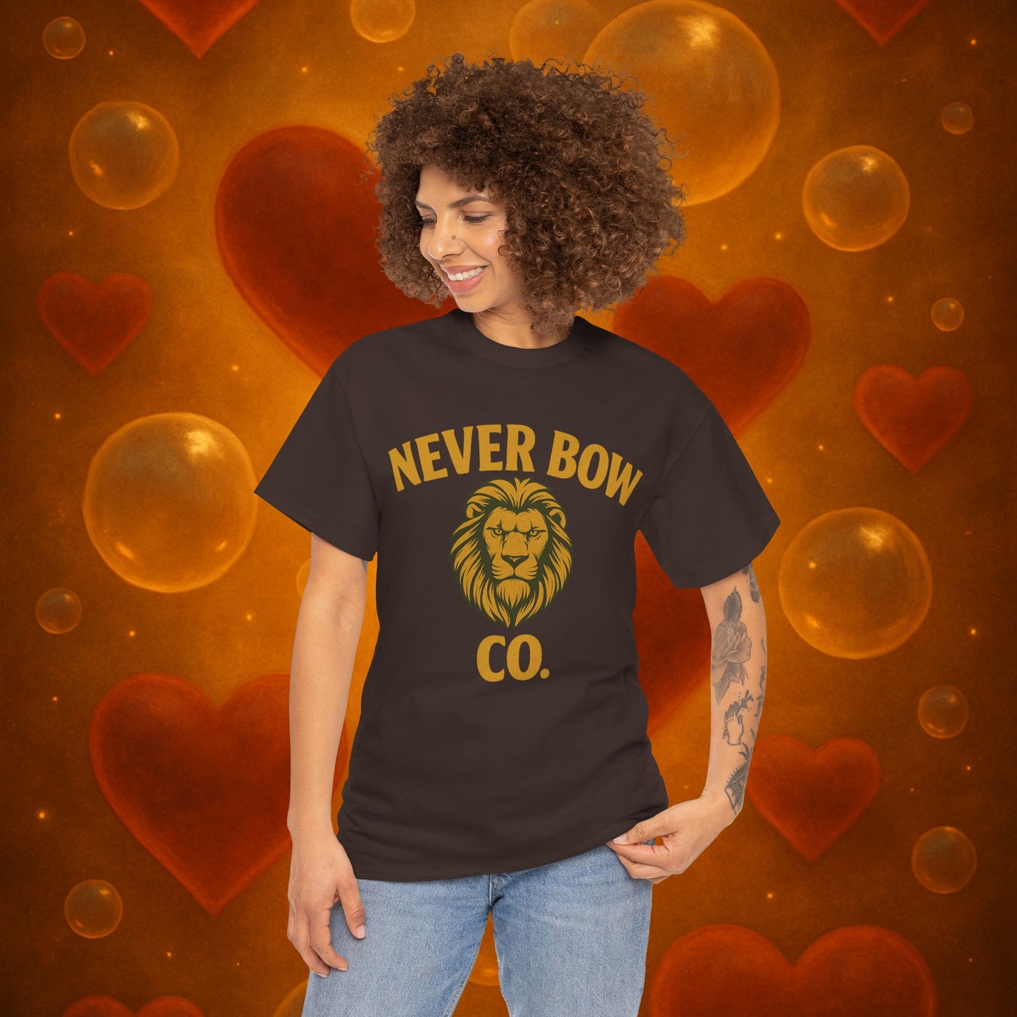 Never Bow Heavy Tee – “Love Is My Religion” | Wear Defiance, Not Fashion. Built for warriors, lovers, and truth-tellers. Every stitch declares rebellion, every wear is a sermon. Stand unshaken.