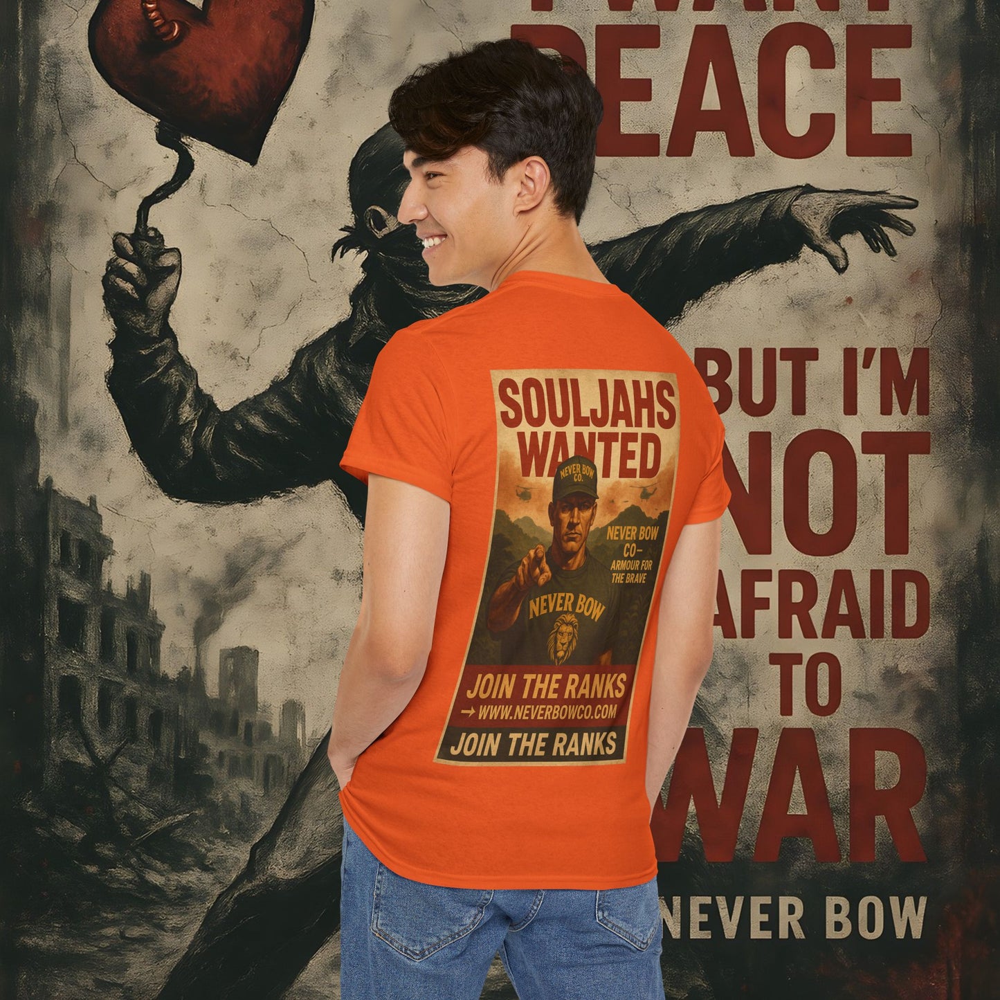 Never Bow Co. Heavy Tee – Cracked Crown Lion | Wear Defiance, Not Fashion. Premium cotton armour for warriors, rebels, and truth-tellers. Every stitch carries fire, every wear declares: I will never bow.