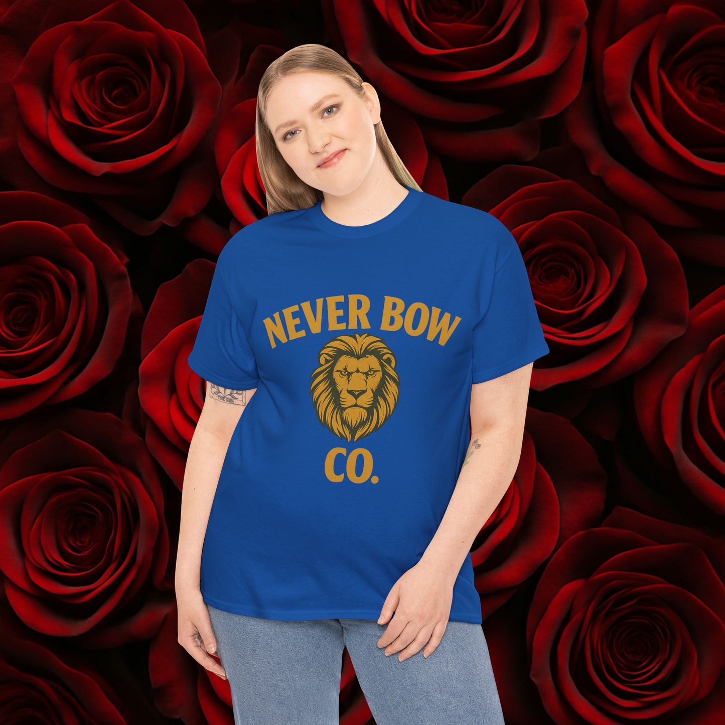 Never Bow Co. Heavy Tee – Cracked Crown Lion | Wear Defiance, Not Fashion. Premium cotton armour for warriors, rebels, and truth-tellers. Every stitch carries fire, every wear declares: I will never bow.