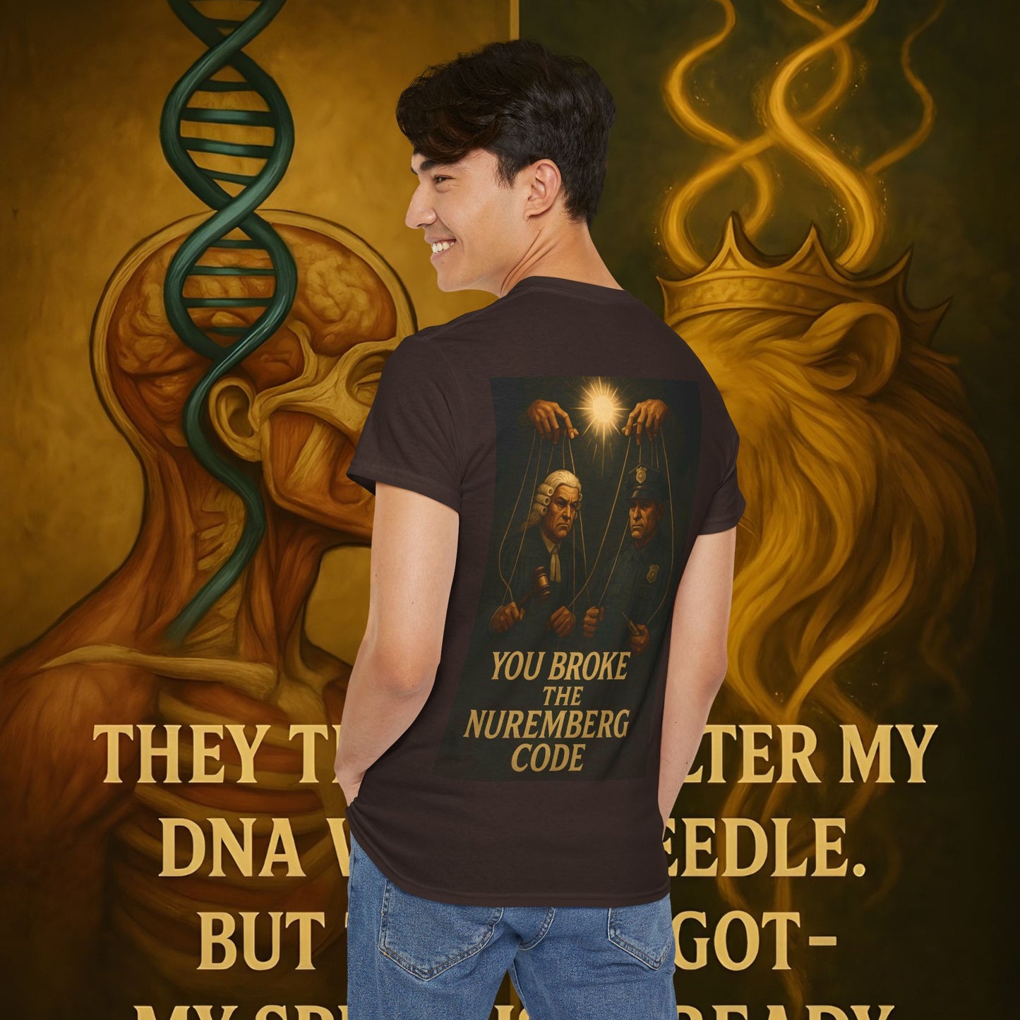Never Bow Co “You Broke Nuremberg Code” Graphic Tee — Fearless Statement Shirt for Rebels, Truth-Seekers, and Warriors Who Refuse to Be Silenced, Built to Ignite Courage, Spark Conversation, and Stand...