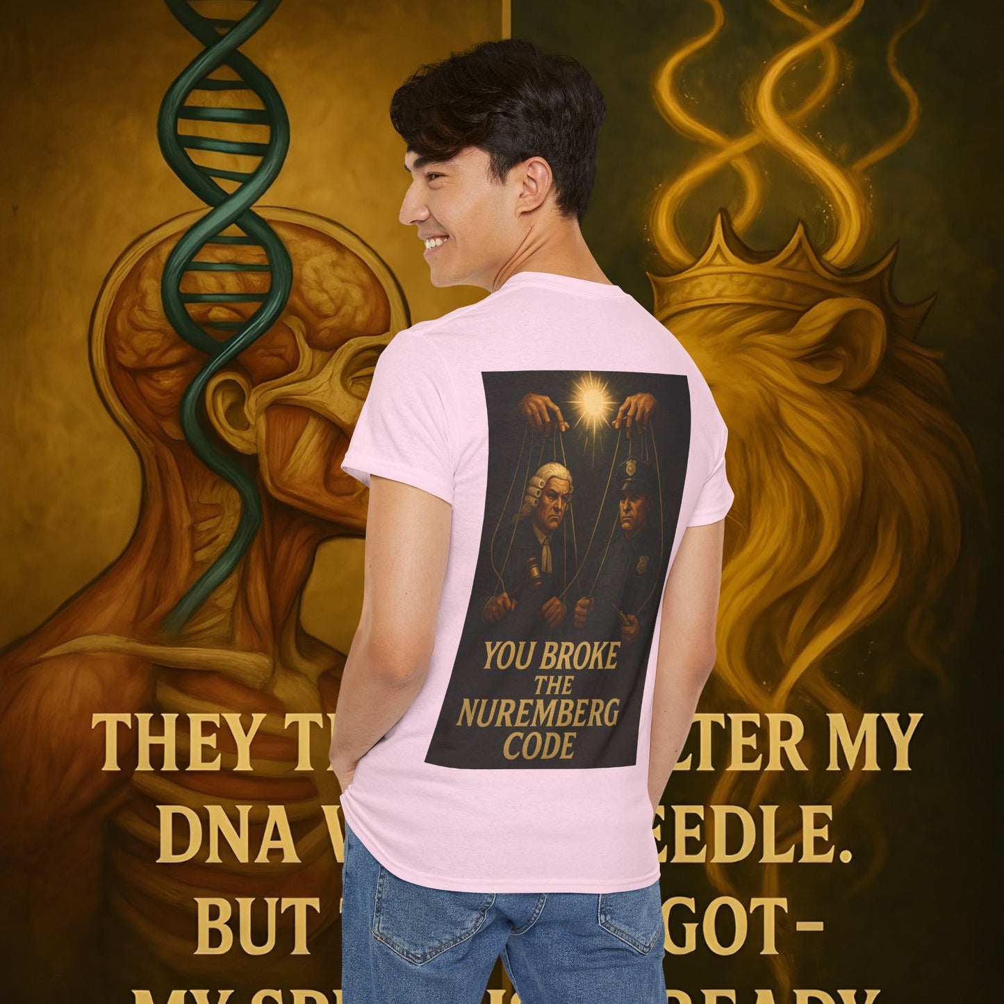 Never Bow Co “You Broke Nuremberg Code” Graphic Tee — Fearless Statement Shirt for Rebels, Truth-Seekers, and Warriors Who Refuse to Be Silenced, Built to Ignite Courage, Spark Conversation, and Stand...