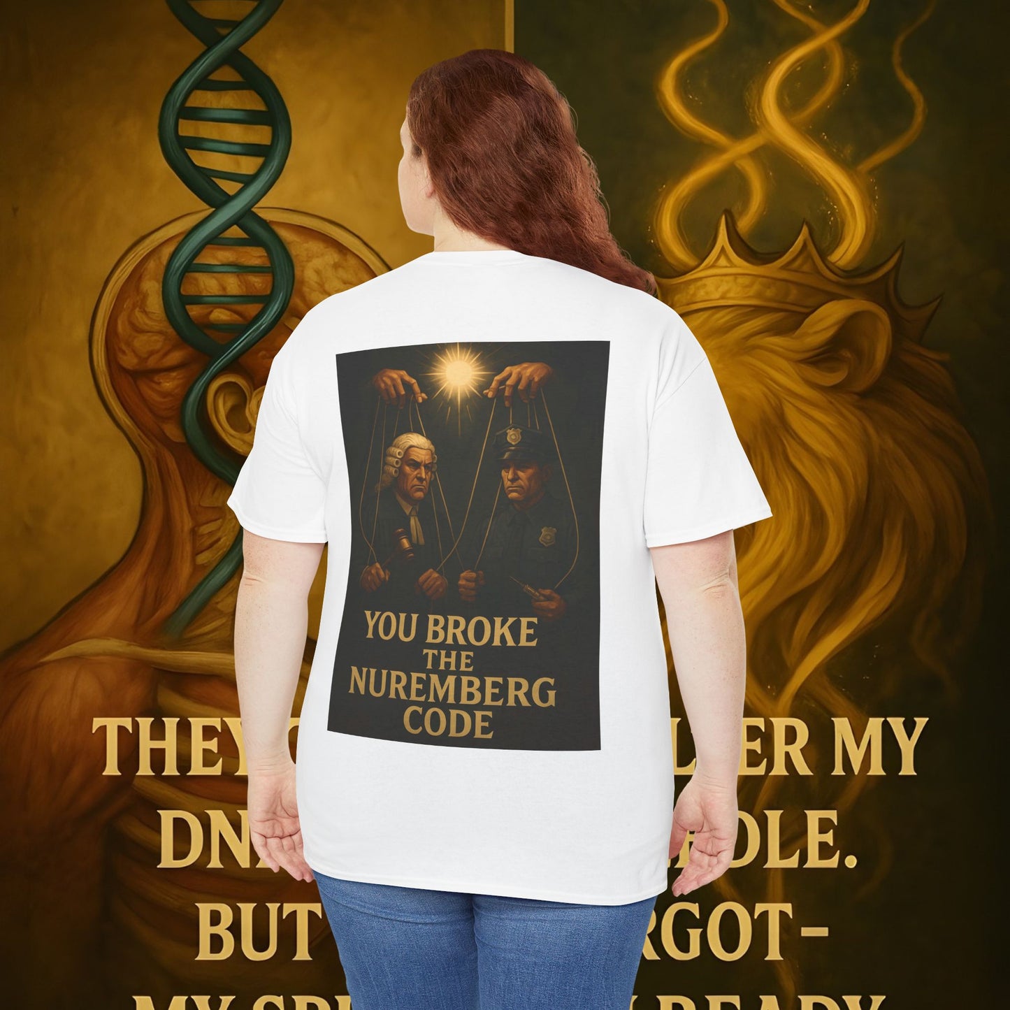 Never Bow Co “You Broke Nuremberg Code” Graphic Tee — Fearless Statement Shirt for Rebels, Truth-Seekers, and Warriors Who Refuse to Be Silenced, Built to Ignite Courage, Spark Conversation, and Stand...