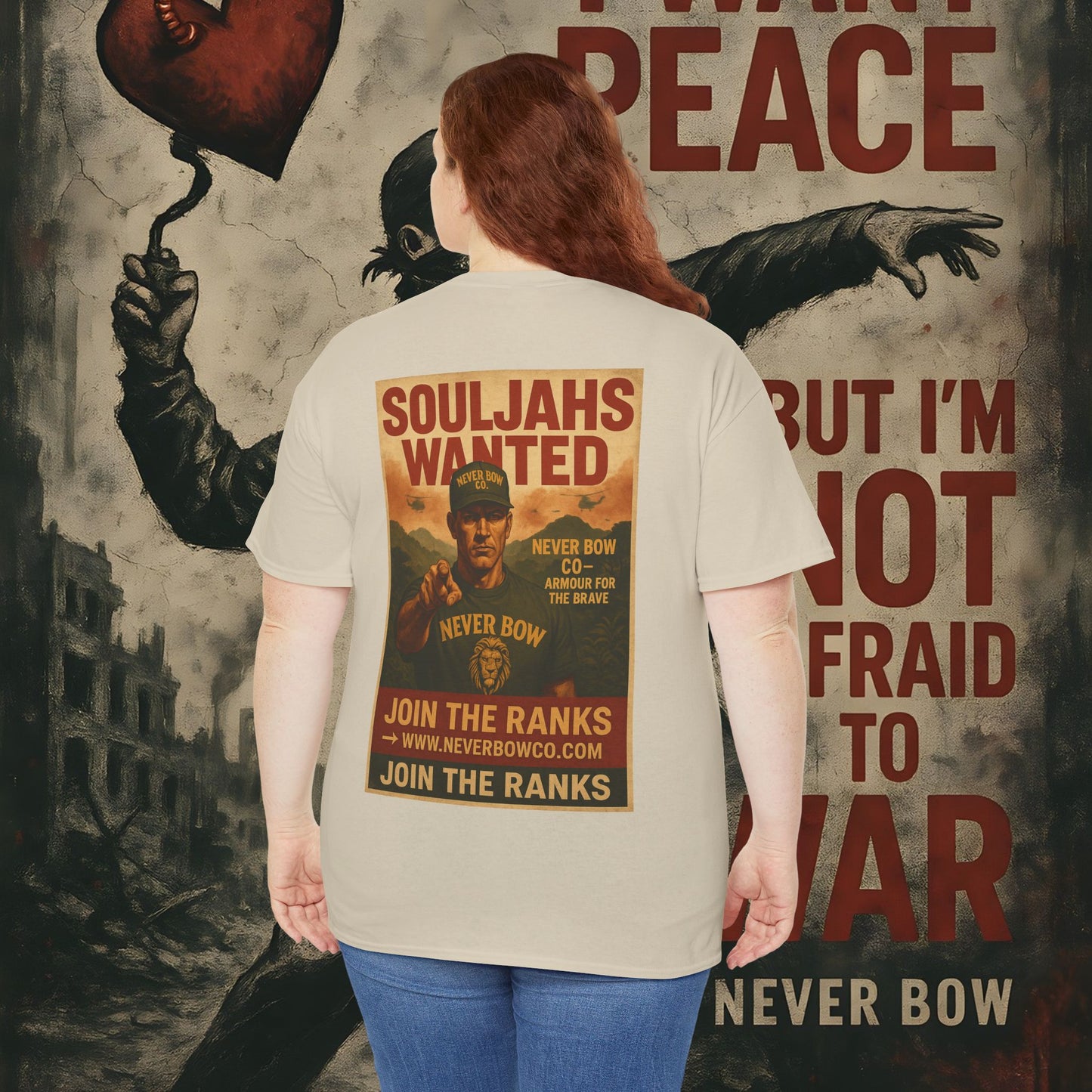 Never Bow Co. Heavy Tee – Cracked Crown Lion | Built for Rebels