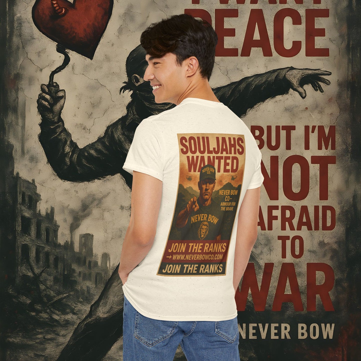 Never Bow Co. Heavy Tee – Cracked Crown Lion | Built for Rebels