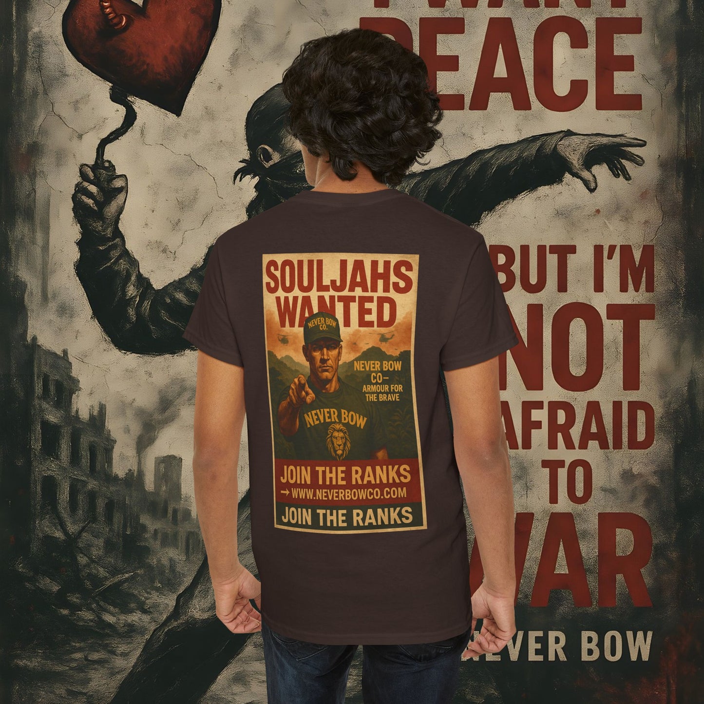 Never Bow Co. Heavy Tee – Cracked Crown Lion | Built for Rebels