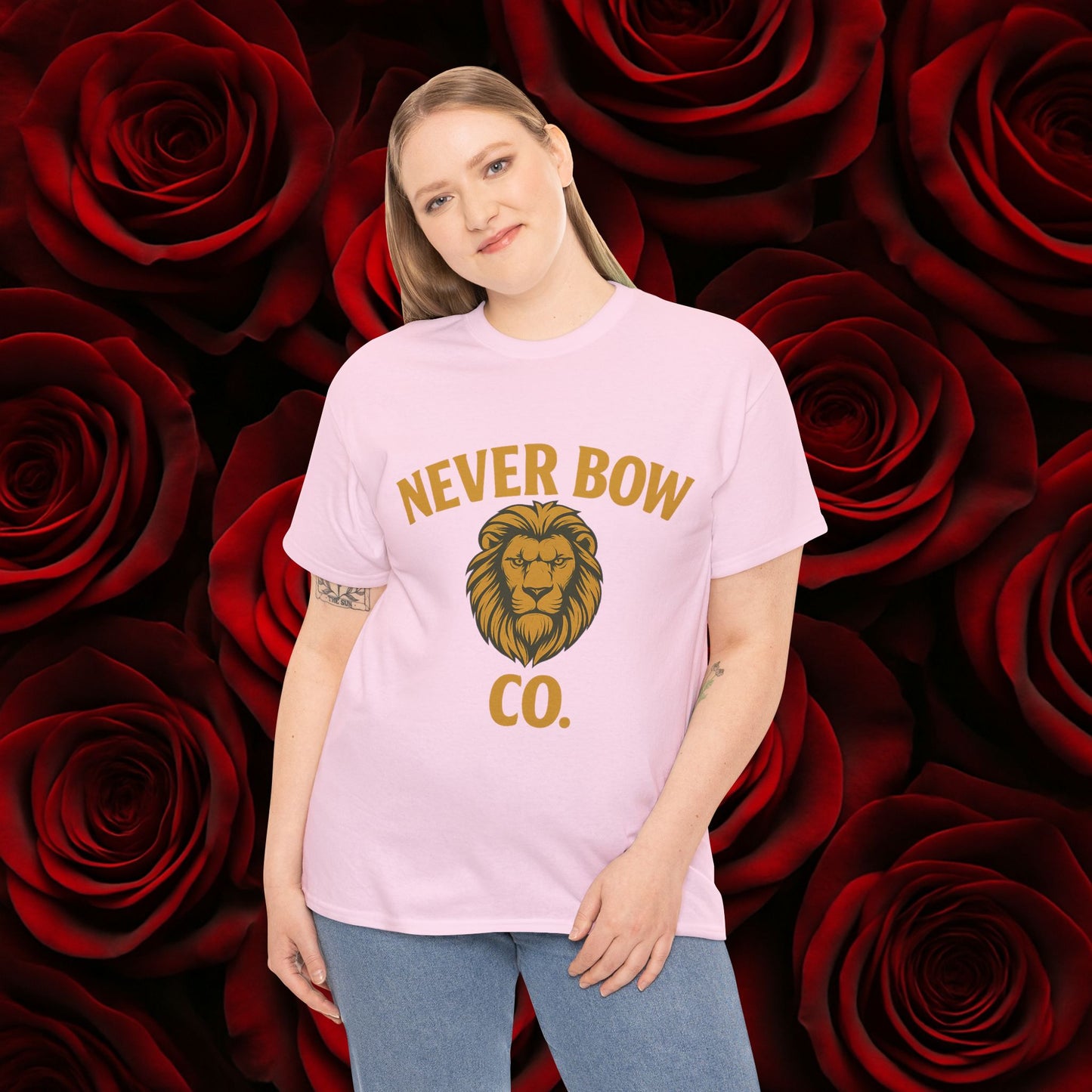Never Bow Co. Heavy Tee – Cracked Crown Lion | Wear Defiance, Not Fashion. Premium cotton armour for warriors, rebels, and truth-tellers. Every stitch carries fire, every wear declares: I will never bow.