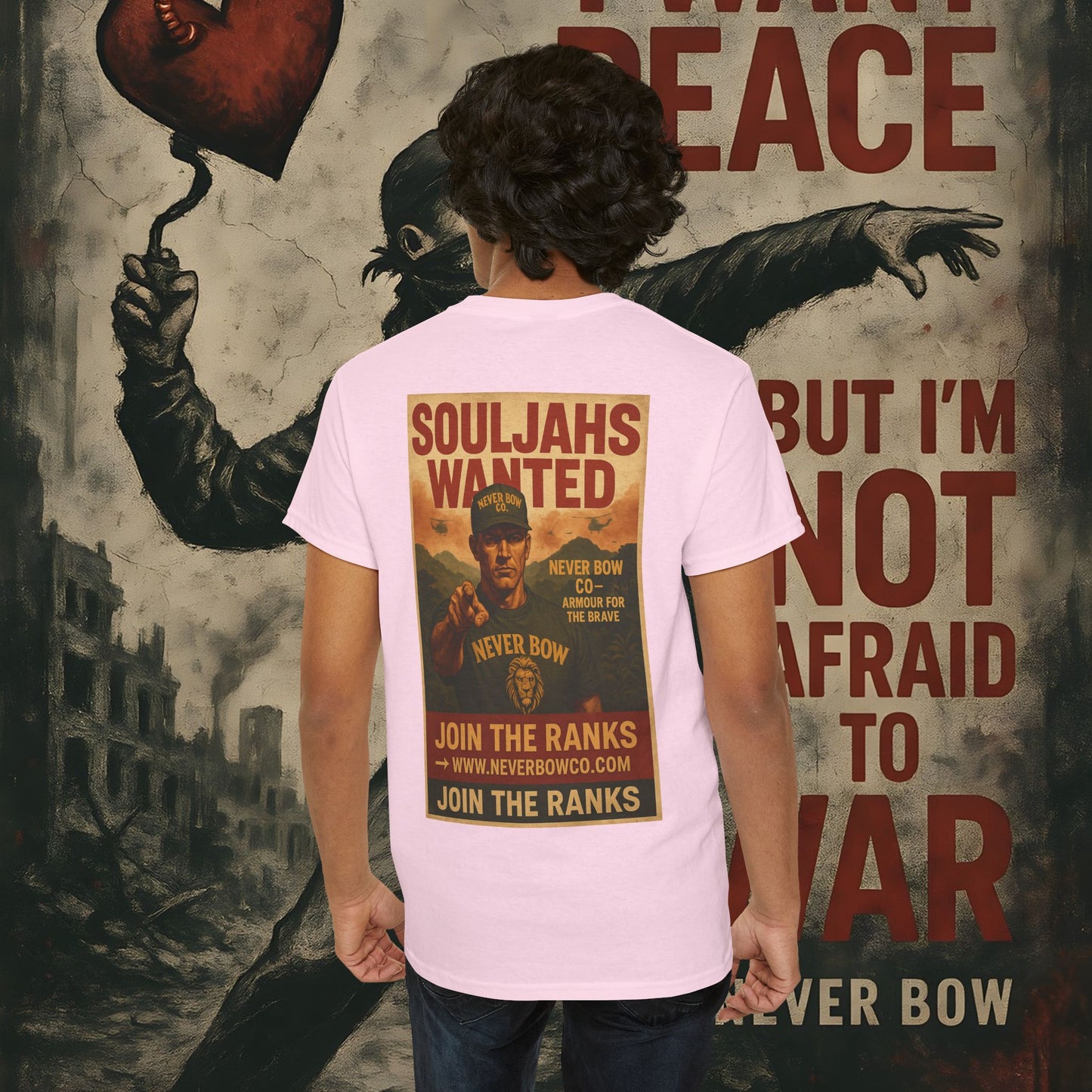 Never Bow Co. Heavy Tee – Cracked Crown Lion | Built for Rebels