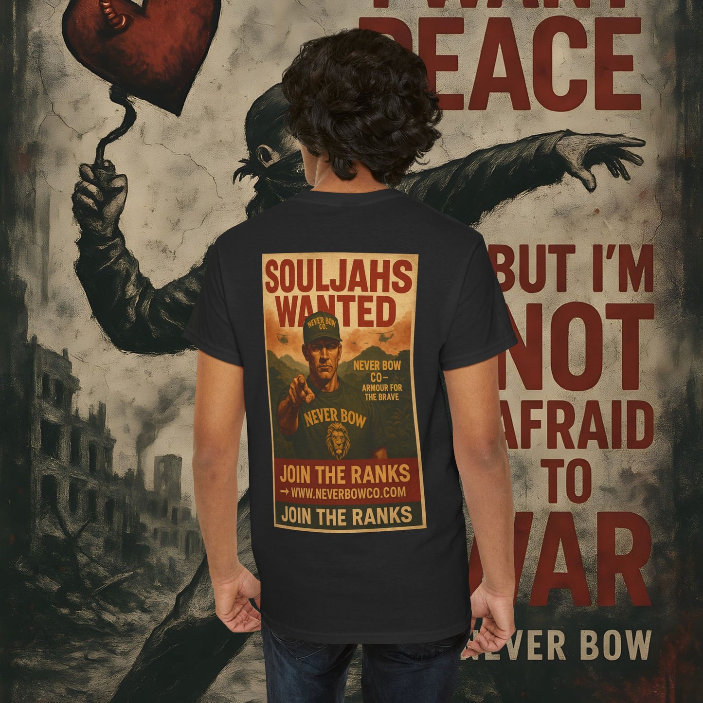 Never Bow Co. Heavy Tee – Cracked Crown Lion | Built for Rebels