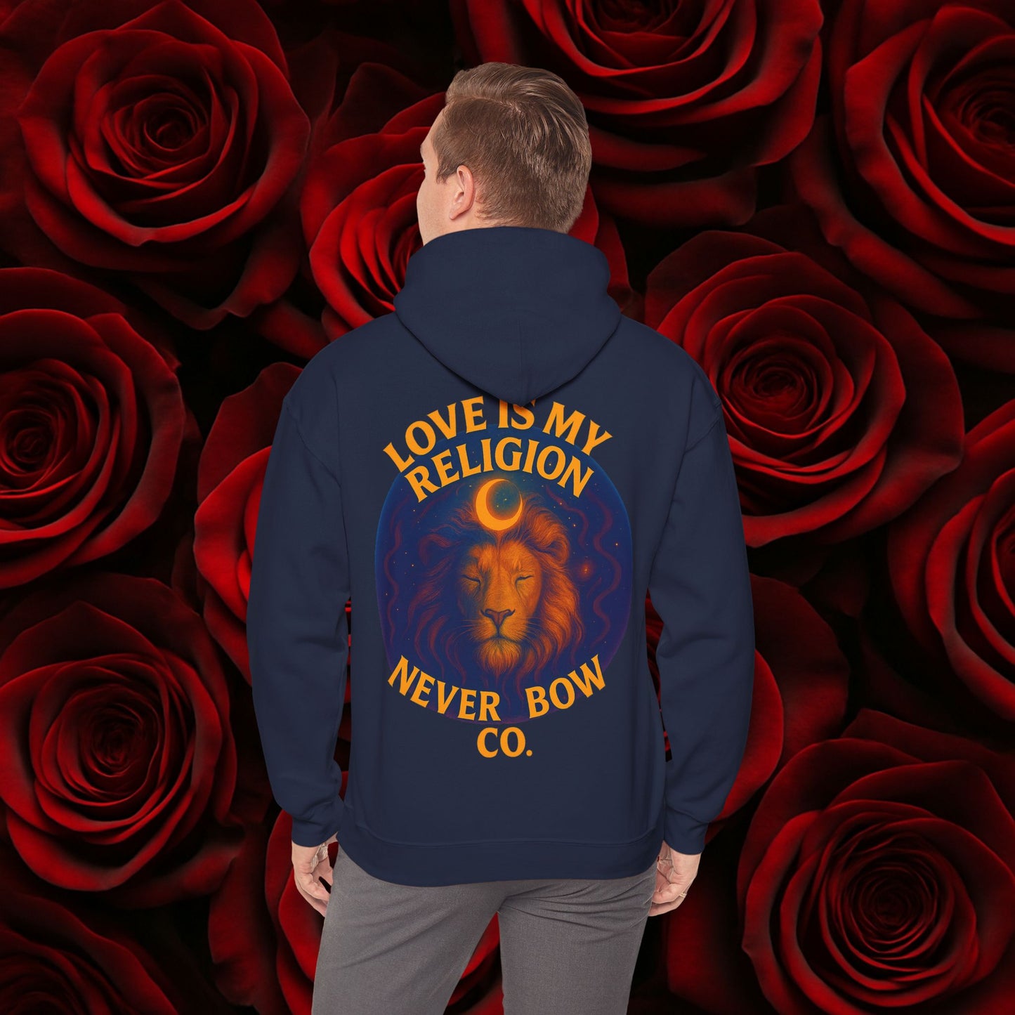 Never Bow Co “Love Is My Religion” Lion Crown Hoodie — Streetwear for Warriors Who Refuse to Break, Built for Comfort, Strength, and Soul, Carry Truth Fiercely, Love Boldly, and Never Bow Against the System.