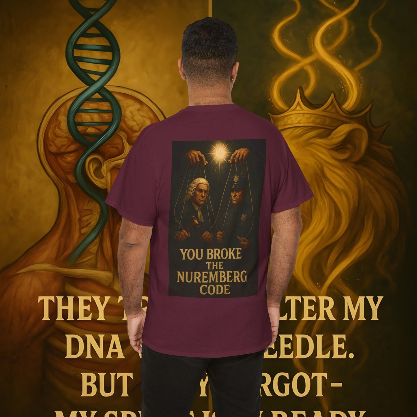 Never Bow Co “You Broke Nuremberg Code” Graphic Tee — Fearless Statement Shirt for Rebels, Truth-Seekers, and Warriors Who Refuse to Be Silenced, Built to Ignite Courage, Spark Conversation, and Stand...