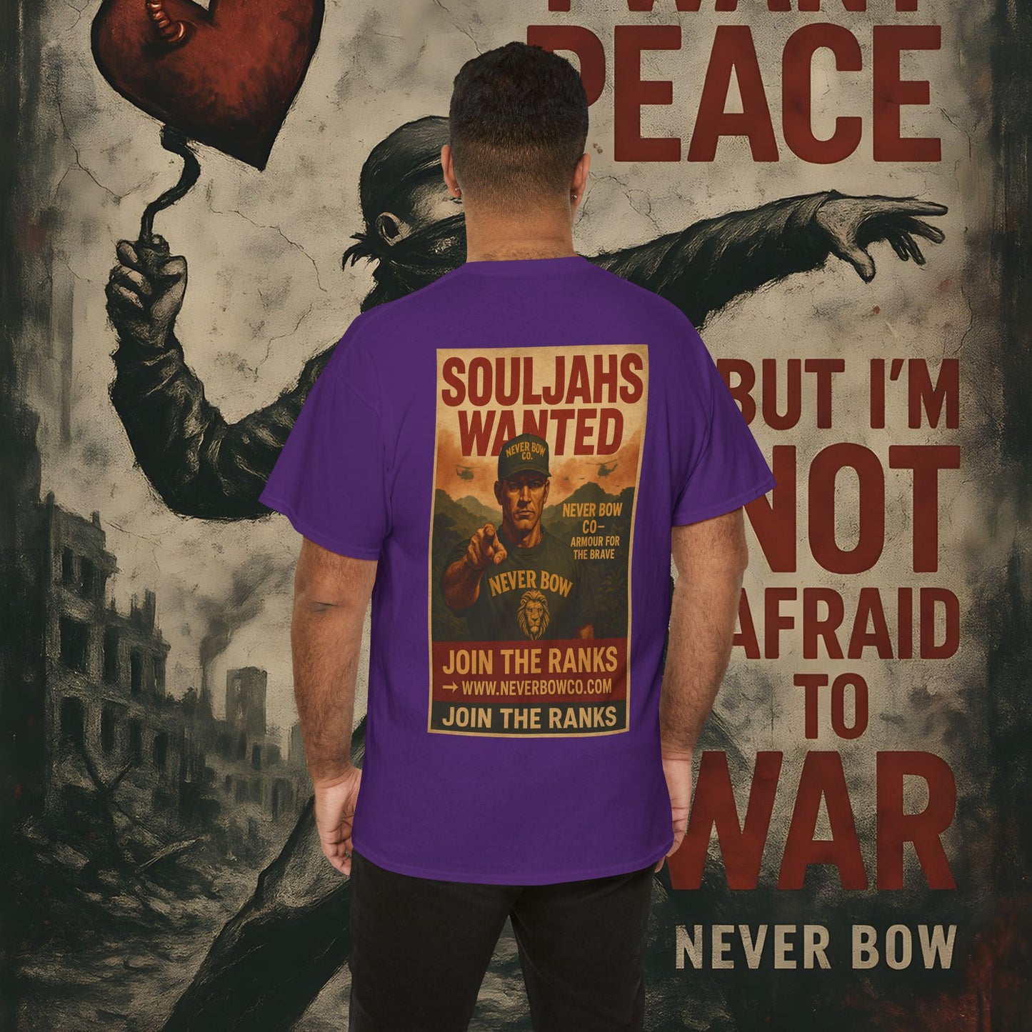 Never Bow Co. Heavy Tee – Cracked Crown Lion | Built for Rebels