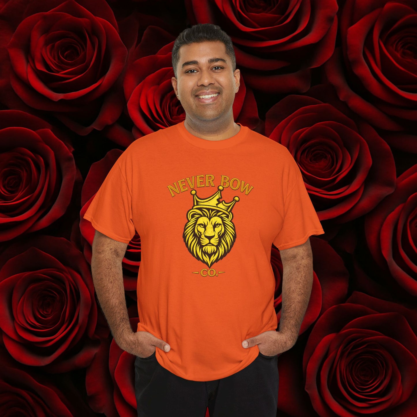 Never Bow Co. Heavy Tee – Cracked Crown Lion | Built for Rebels