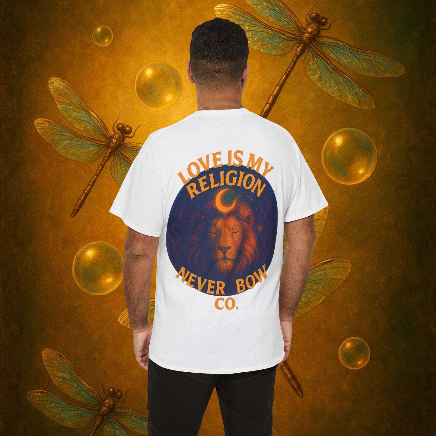 Never Bow Heavy Tee – “Love Is My Religion” | Wear Defiance, Not Fashion. Built for warriors, lovers, and truth-tellers. Every stitch declares rebellion, every wear is a sermon. Stand unshaken.