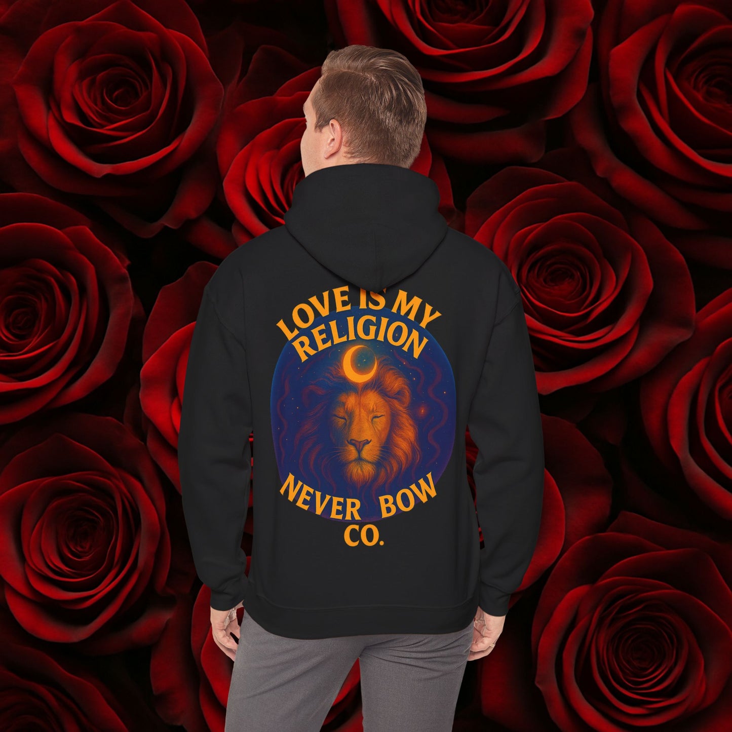 Never Bow Co “Love Is My Religion” Lion Crown Hoodie — Streetwear for Warriors Who Refuse to Break, Built for Comfort, Strength, and Soul, Carry Truth Fiercely, Love Boldly, and Never Bow Against the System.