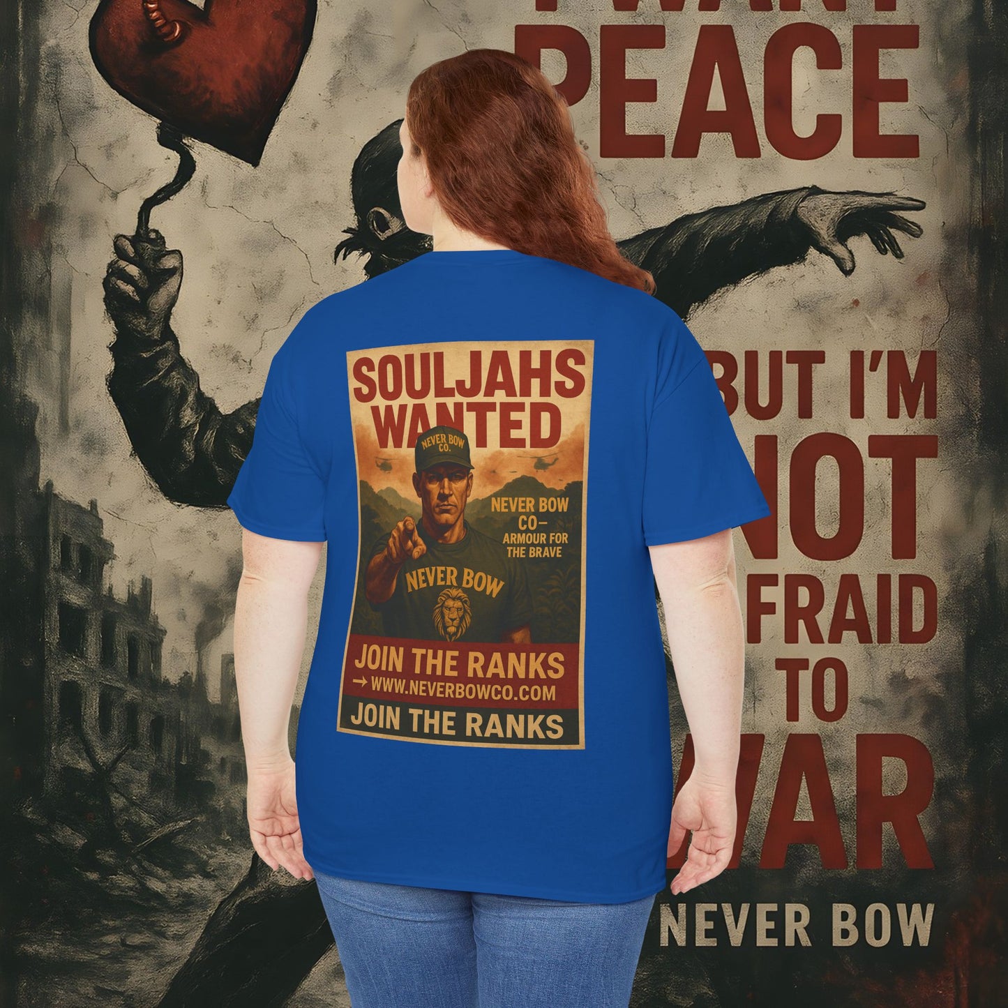 Never Bow Co. Heavy Tee – Cracked Crown Lion | Built for Rebels