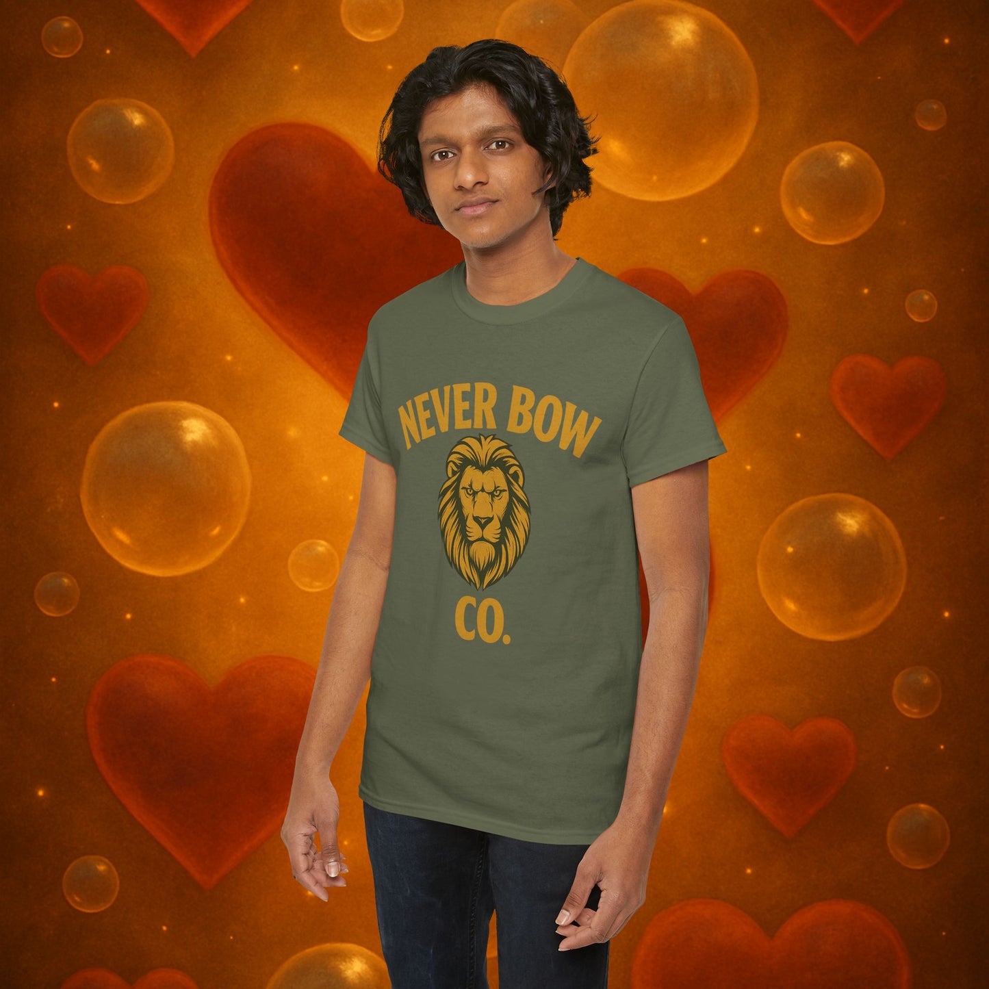 Never Bow Heavy Tee – “Love Is My Religion” | Wear Defiance, Not Fashion. Built for warriors, lovers, and truth-tellers. Every stitch declares rebellion, every wear is a sermon. Stand unshaken.