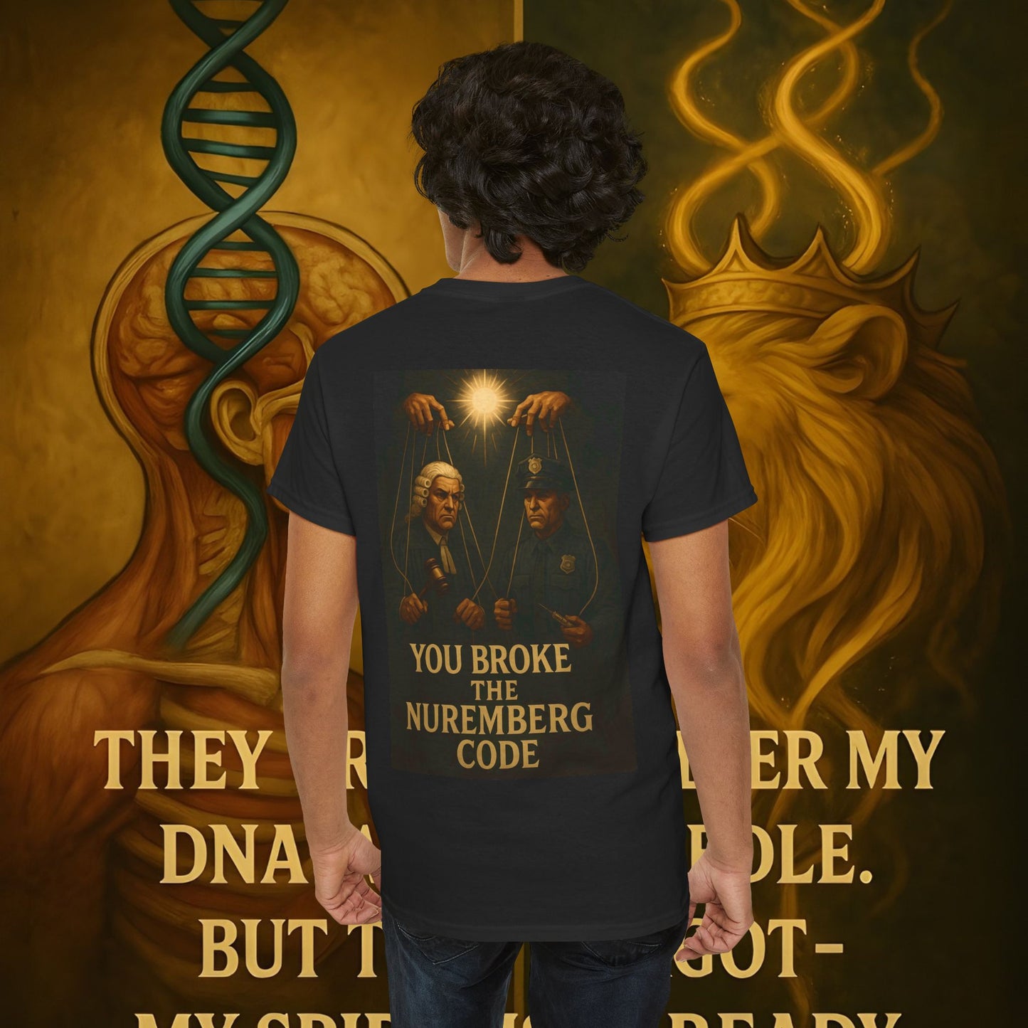 Never Bow Co “You Broke Nuremberg Code” Graphic Tee — Fearless Statement Shirt for Rebels, Truth-Seekers, and Warriors Who Refuse to Be Silenced, Built to Ignite Courage, Spark Conversation, and Stand...
