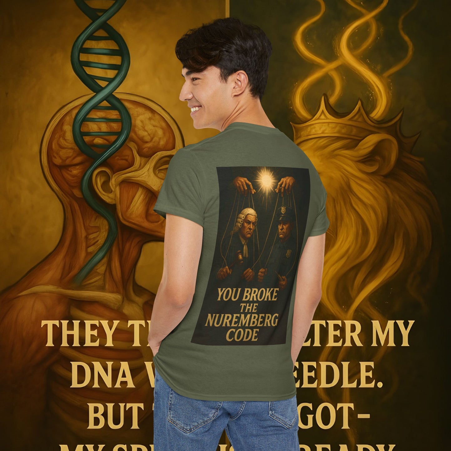 Never Bow Co “You Broke Nuremberg Code” Graphic Tee — Fearless Statement Shirt for Rebels, Truth-Seekers, and Warriors Who Refuse to Be Silenced, Built to Ignite Courage, Spark Conversation, and Stand...