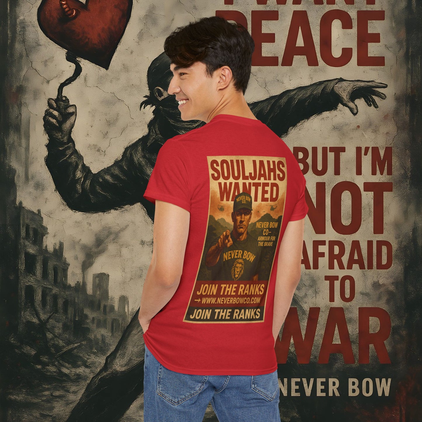 Never Bow Co. Heavy Tee – Cracked Crown Lion | Built for Rebels