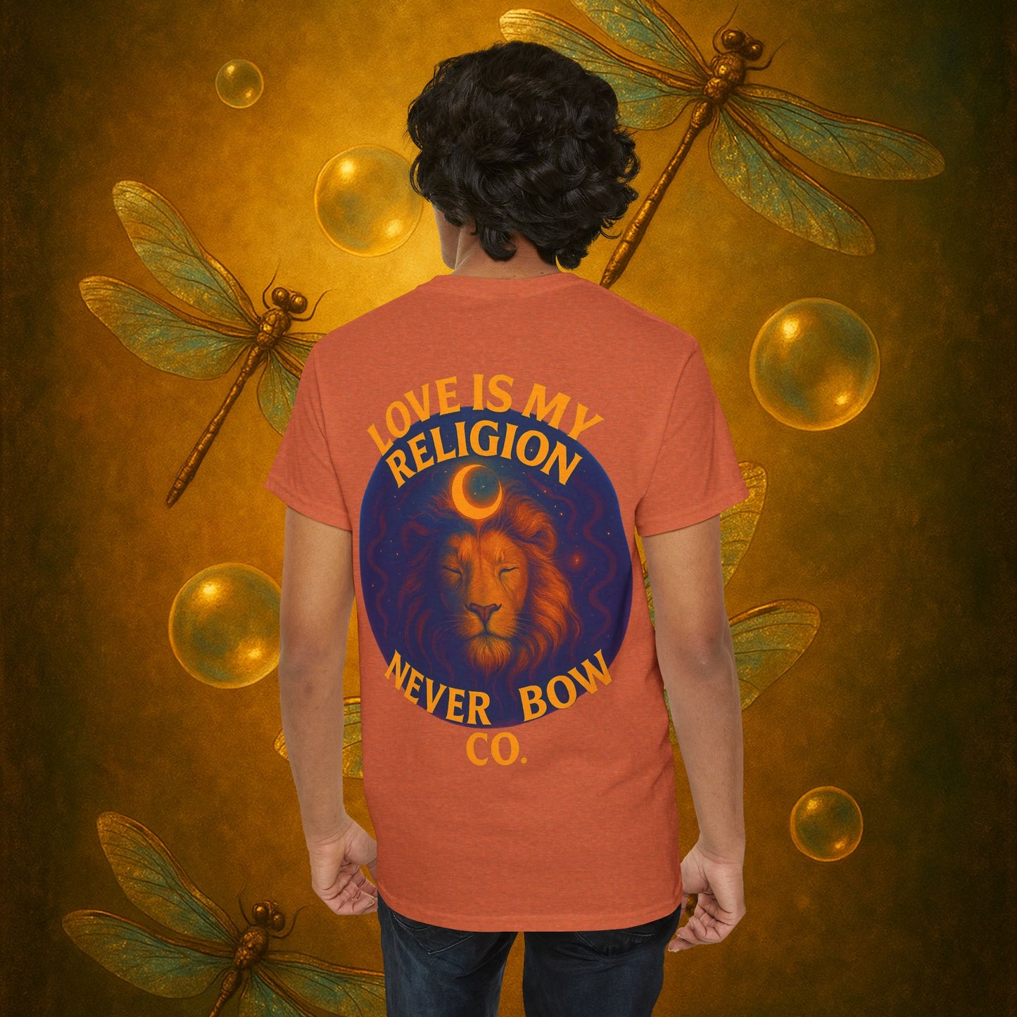 Never Bow Heavy Tee – “Love Is My Religion” | Wear Defiance, Not Fashion. Built for warriors, lovers, and truth-tellers. Every stitch declares rebellion, every wear is a sermon. Stand unshaken.