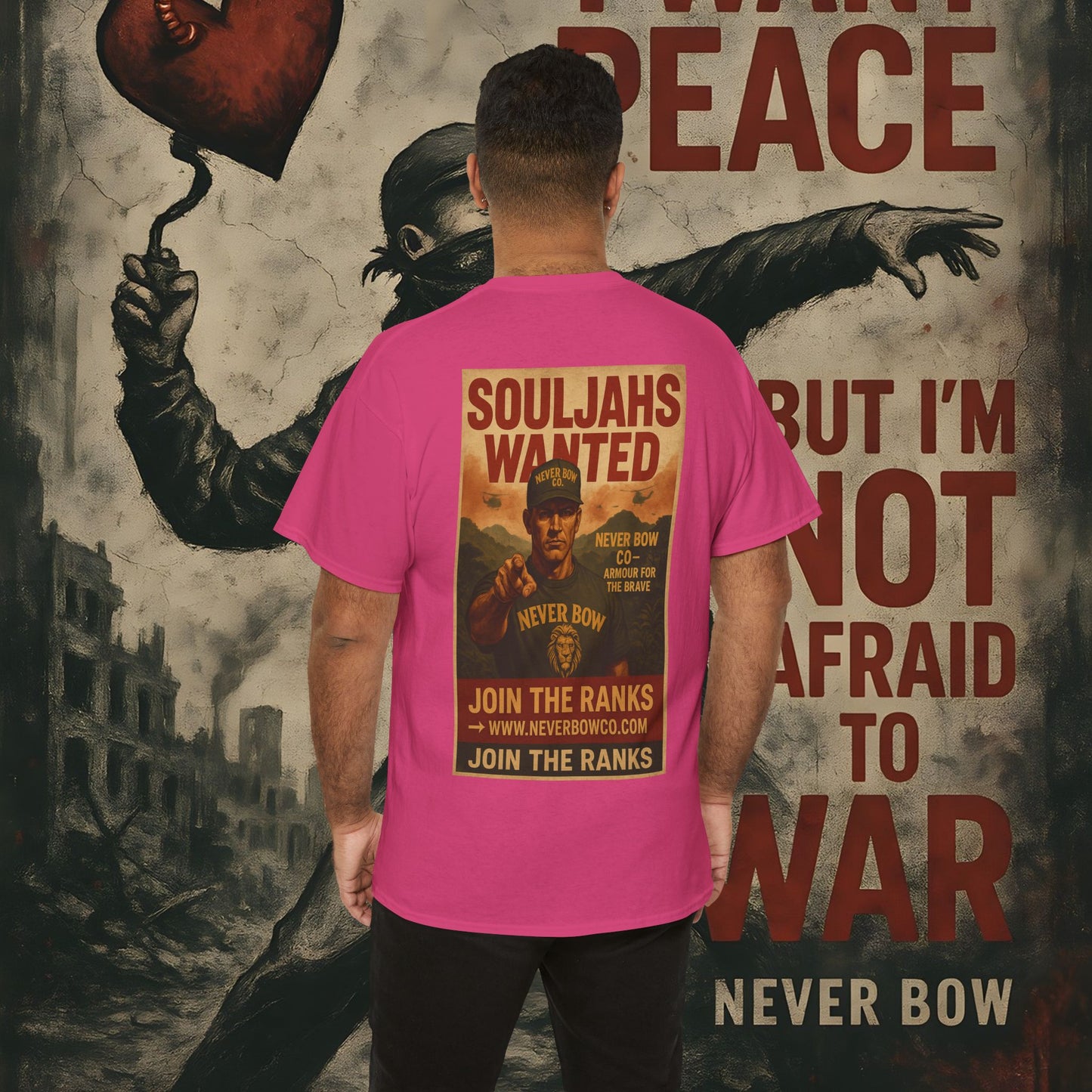 Never Bow Co. Heavy Tee – Cracked Crown Lion | Built for Rebels