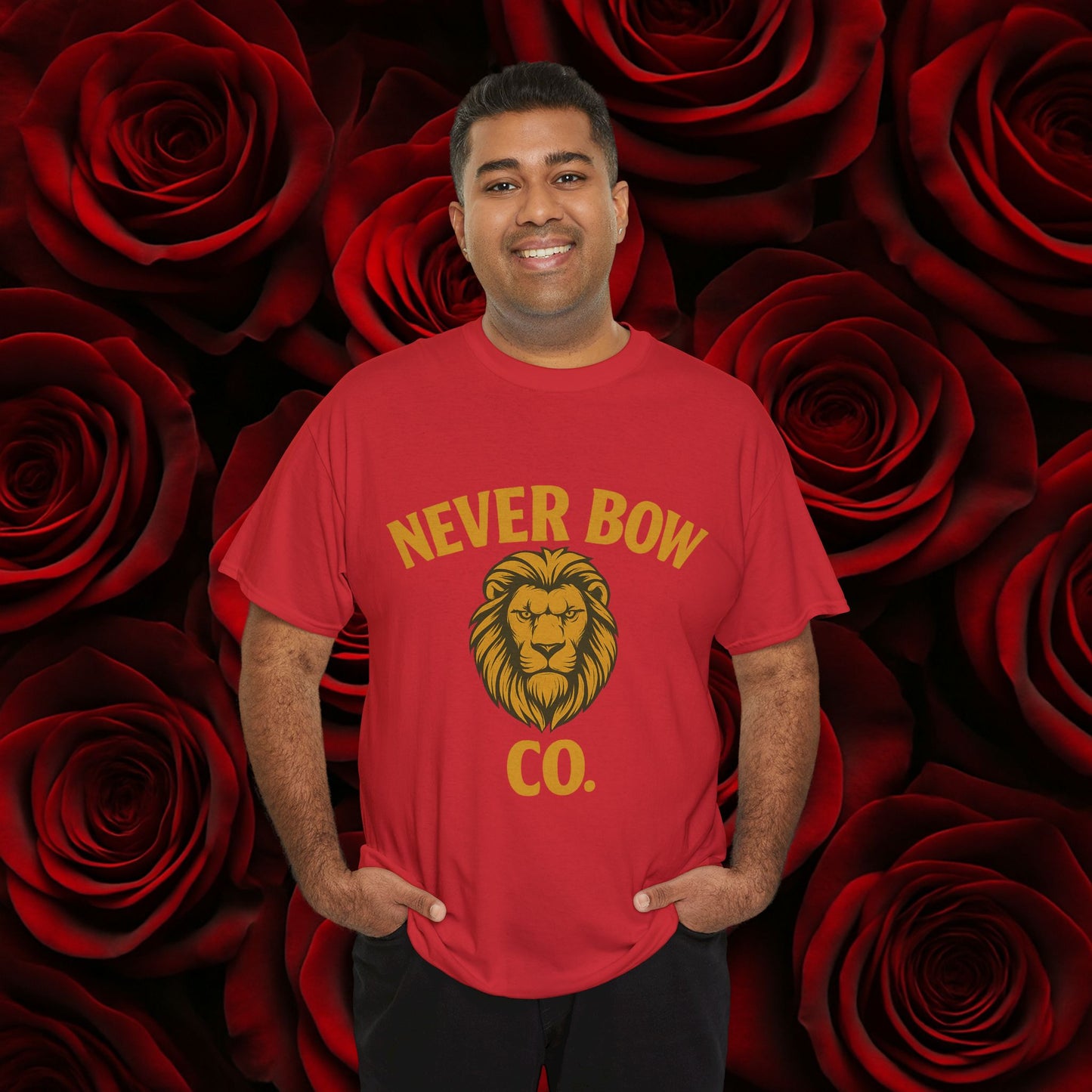 Never Bow Co. Heavy Tee – Cracked Crown Lion | Wear Defiance, Not Fashion. Premium cotton armour for warriors, rebels, and truth-tellers. Every stitch carries fire, every wear declares: I will never bow.