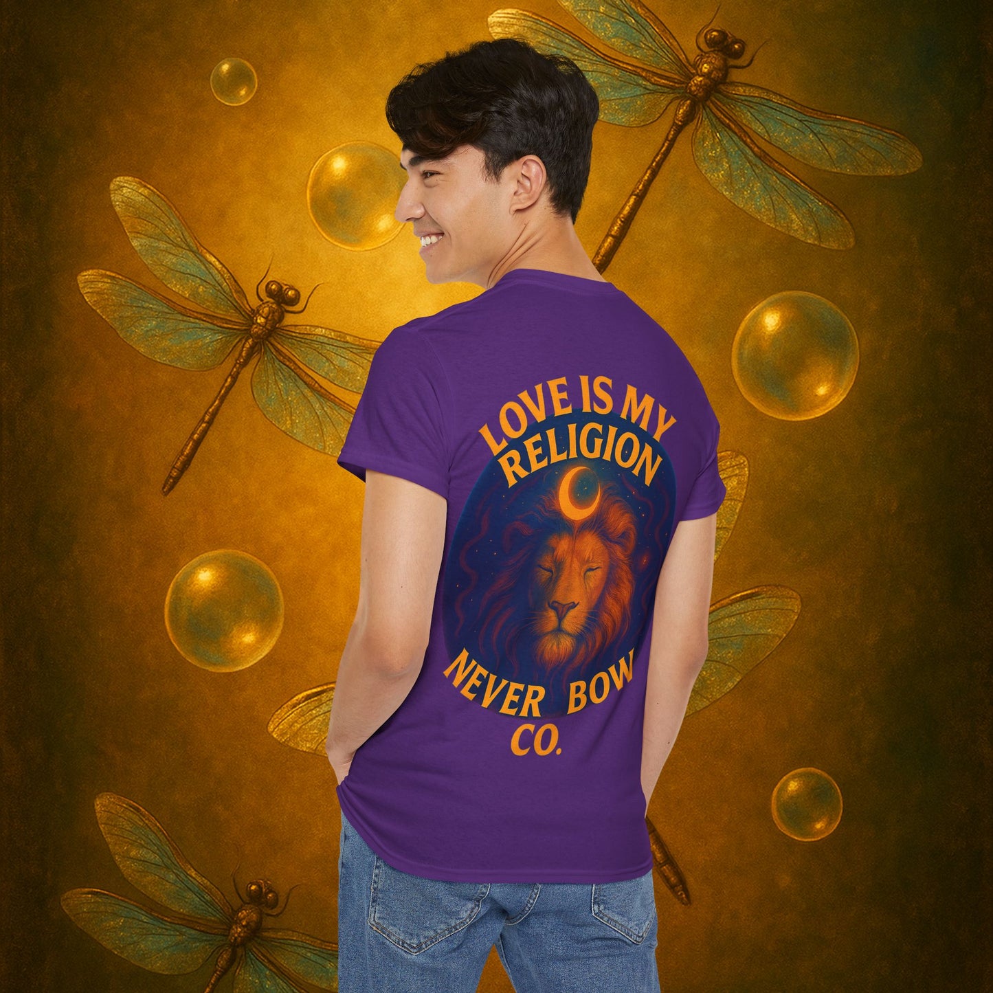 Never Bow Heavy Tee – “Love Is My Religion” | Wear Defiance, Not Fashion. Built for warriors, lovers, and truth-tellers. Every stitch declares rebellion, every wear is a sermon. Stand unshaken.