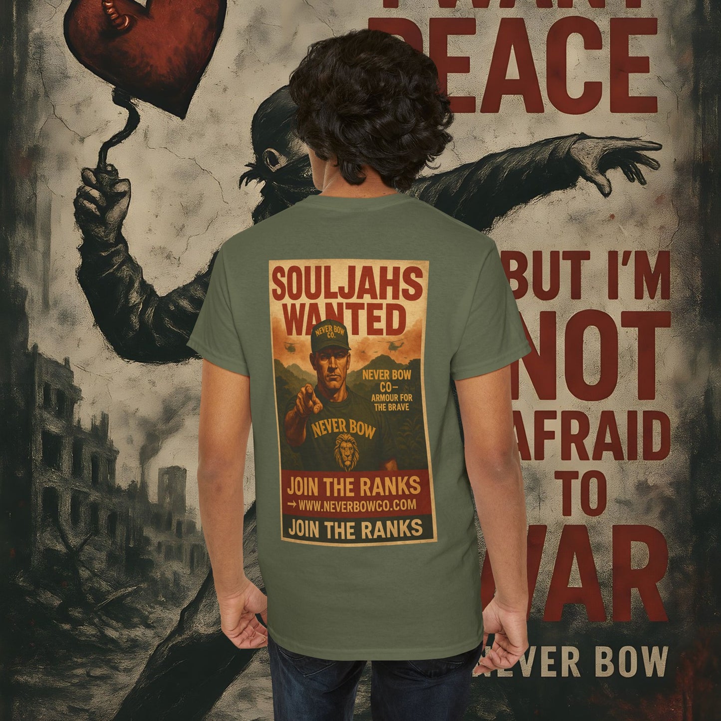 Never Bow Co. Heavy Tee – Cracked Crown Lion | Wear Defiance, Not Fashion. Premium cotton armour for warriors, rebels, and truth-tellers. Every stitch carries fire, every wear declares: I will never bow.