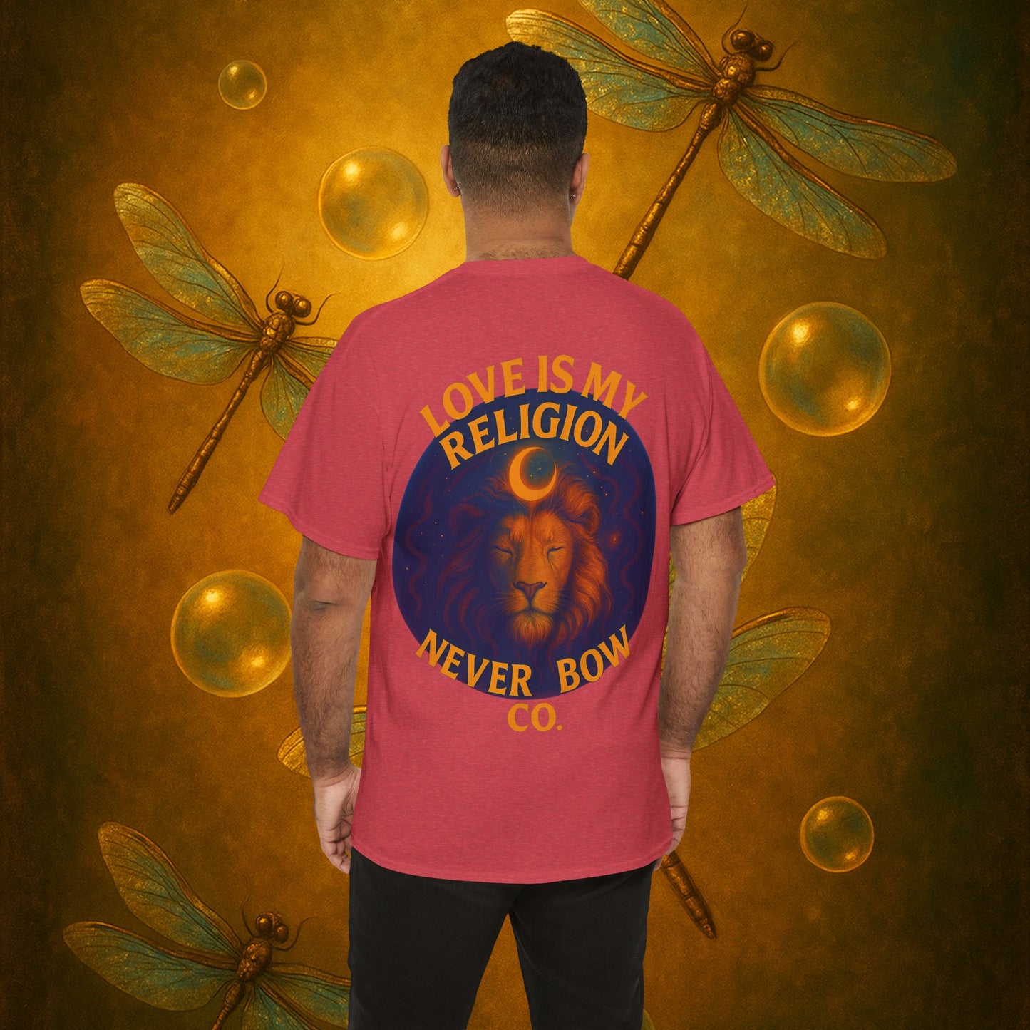 Never Bow Heavy Tee – “Love Is My Religion” | Wear Defiance, Not Fashion. Built for warriors, lovers, and truth-tellers. Every stitch declares rebellion, every wear is a sermon. Stand unshaken.