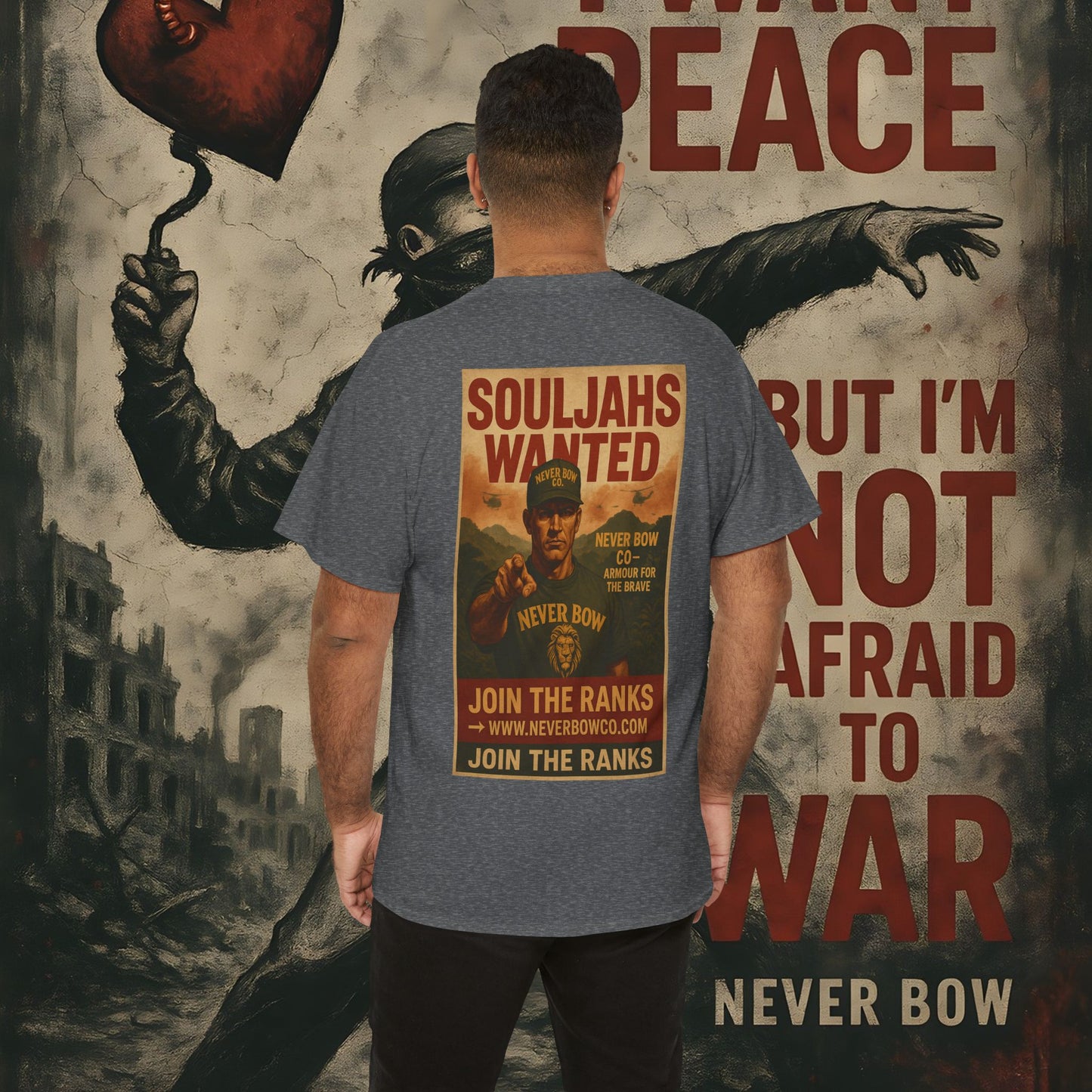 Never Bow Co. Heavy Tee – Cracked Crown Lion | Built for Rebels