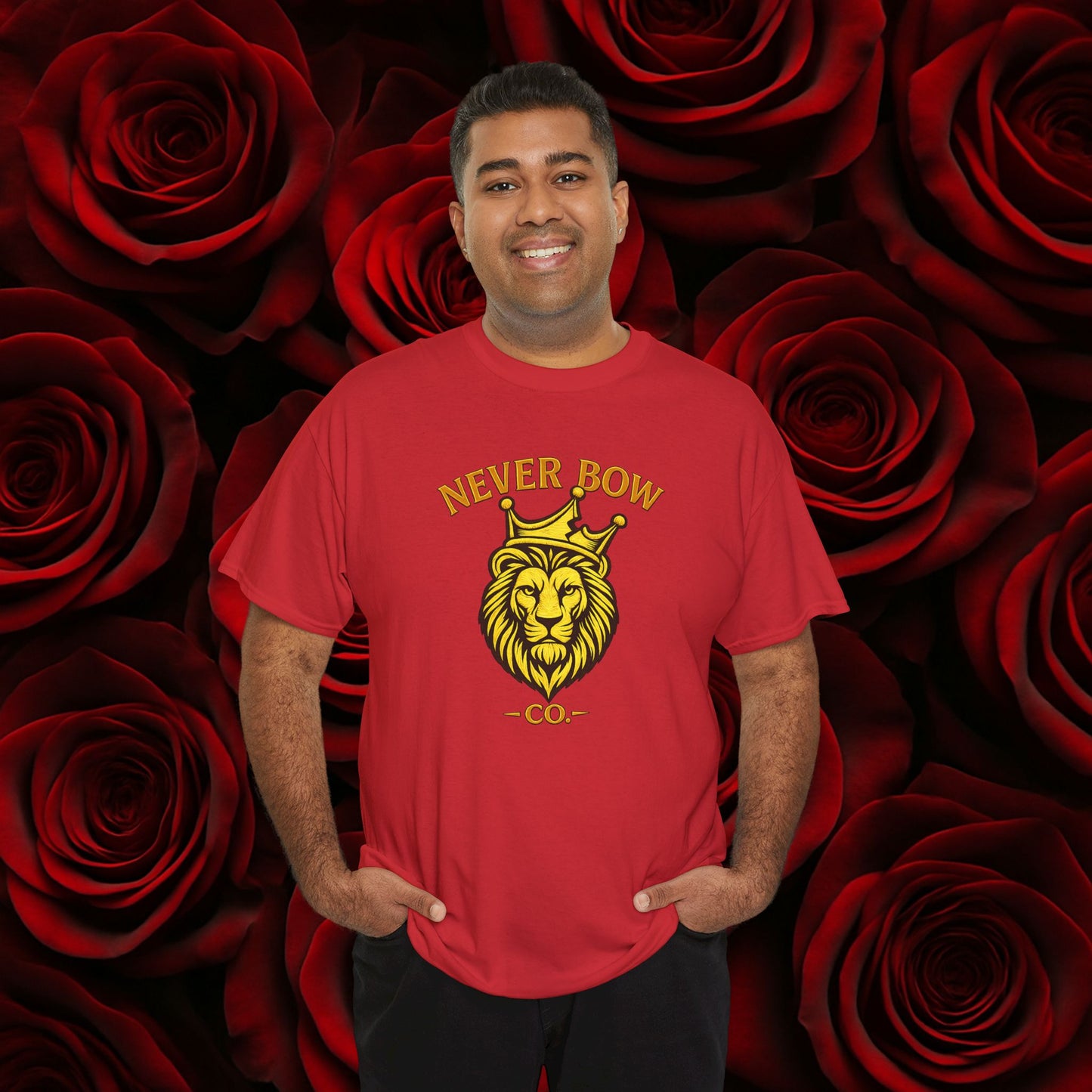 Never Bow Co. Heavy Tee – Cracked Crown Lion | Built for Rebels