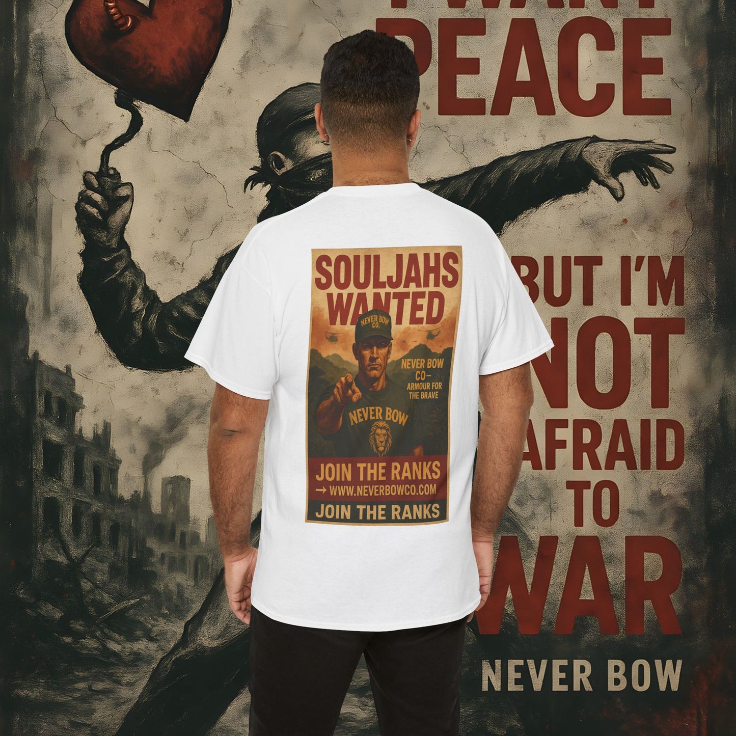 Never Bow Co. Heavy Tee – Cracked Crown Lion | Built for Rebels