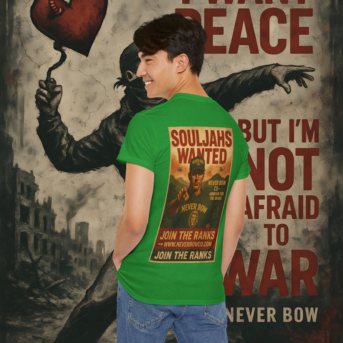 Never Bow Co. Heavy Tee – Cracked Crown Lion | Built for Rebels