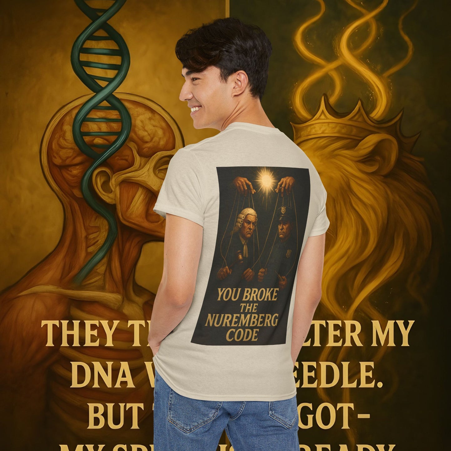 Never Bow Co “You Broke Nuremberg Code” Graphic Tee — Fearless Statement Shirt for Rebels, Truth-Seekers, and Warriors Who Refuse to Be Silenced, Built to Ignite Courage, Spark Conversation, and Stand...